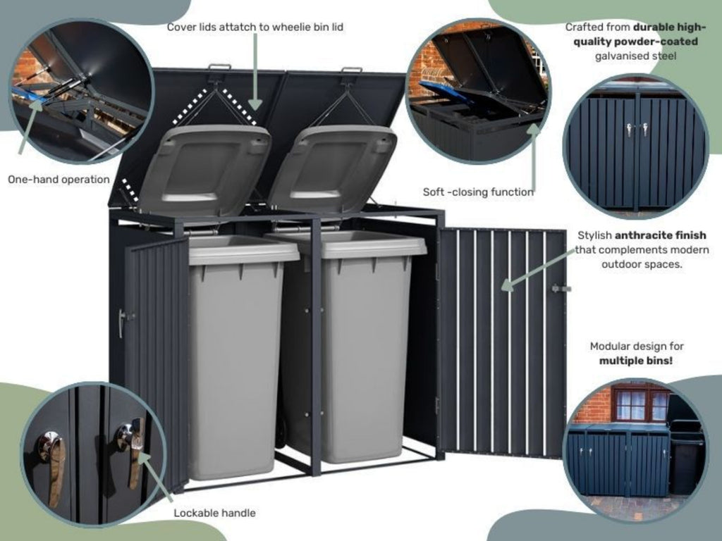 Wood Effect Wheelie Bin Storage - Double Bin Store