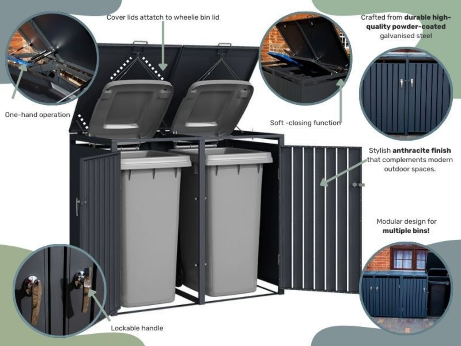 Wood Effect Wheelie Bin Storage - Double Bin Store